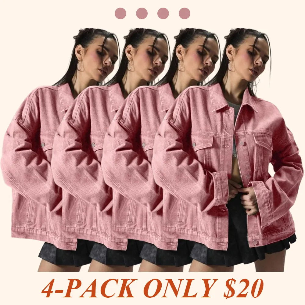4-PACK Women's Solid Color Button Front Dropped Shoulder Denim Jacket