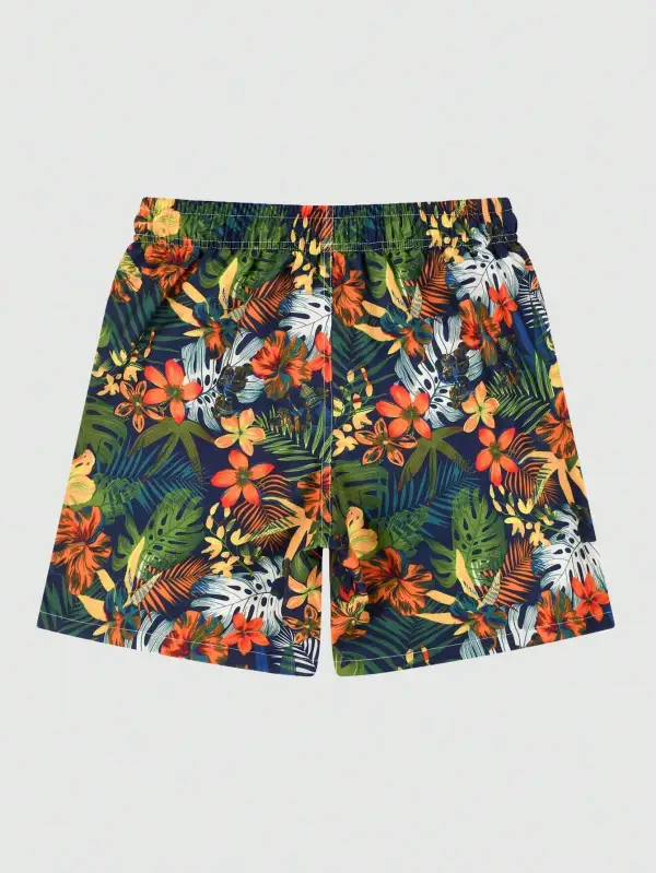 Men's Drawstring Tropical Print Beach Shorts