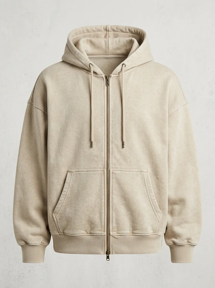 Minimal Plain Zip-Up Unisex Zip-Up Hooded Jacket