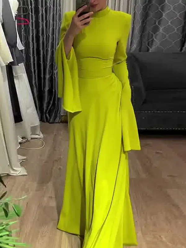 Sleeves Belted Neck Maxi Dress