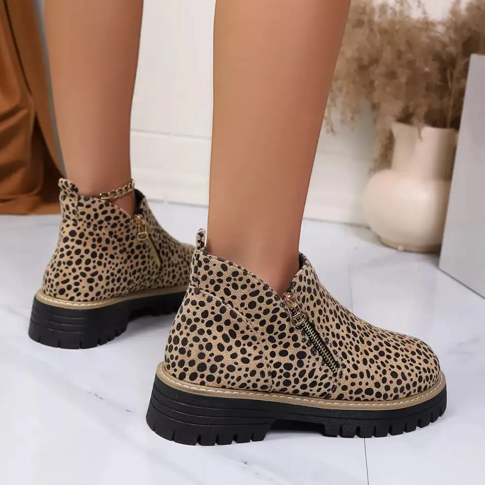 Leopard Print Ankle Boots with Zipper