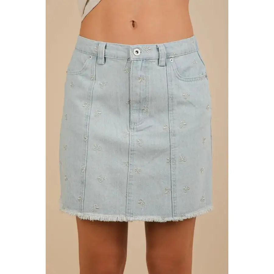 Bow Printed Casual Denim Mini Skirt
