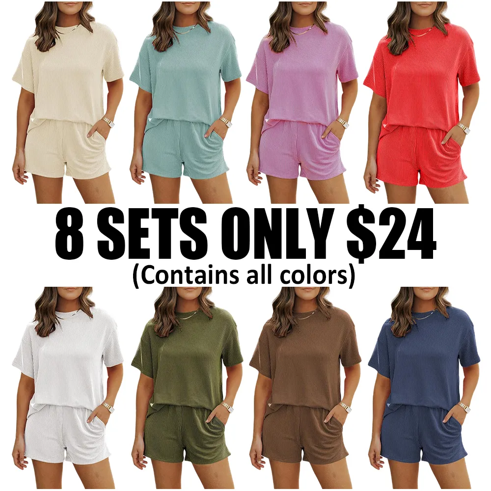 🔥Women's Summer Short-Sleeved Twisted Shirt And Shorts Set-🔥8-Sets- All Colors Included