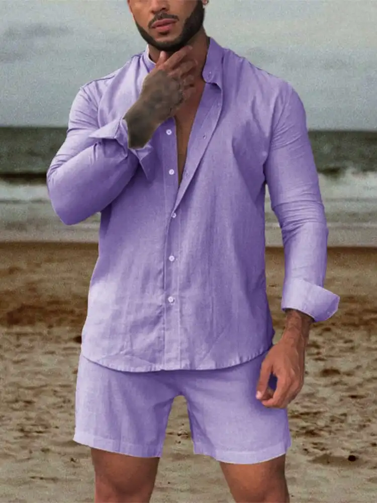 Solid Shirt Shorts Set