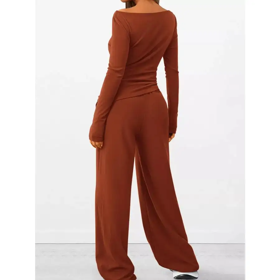 Everyday Long Sleeve Top and Wide Leg Pants Set