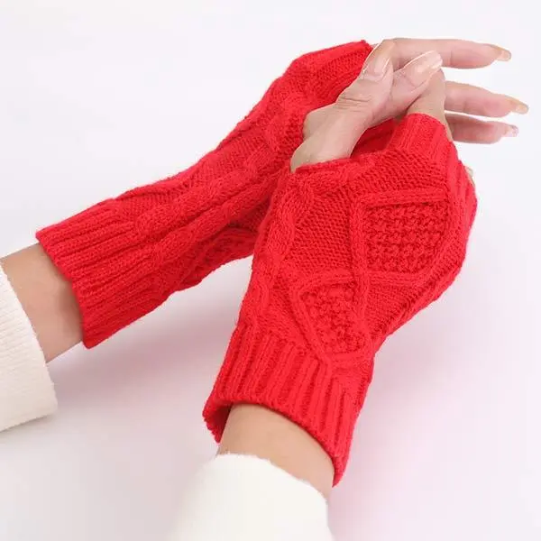 Knitted Wool Warm Half Finger Mitts 80899494C
