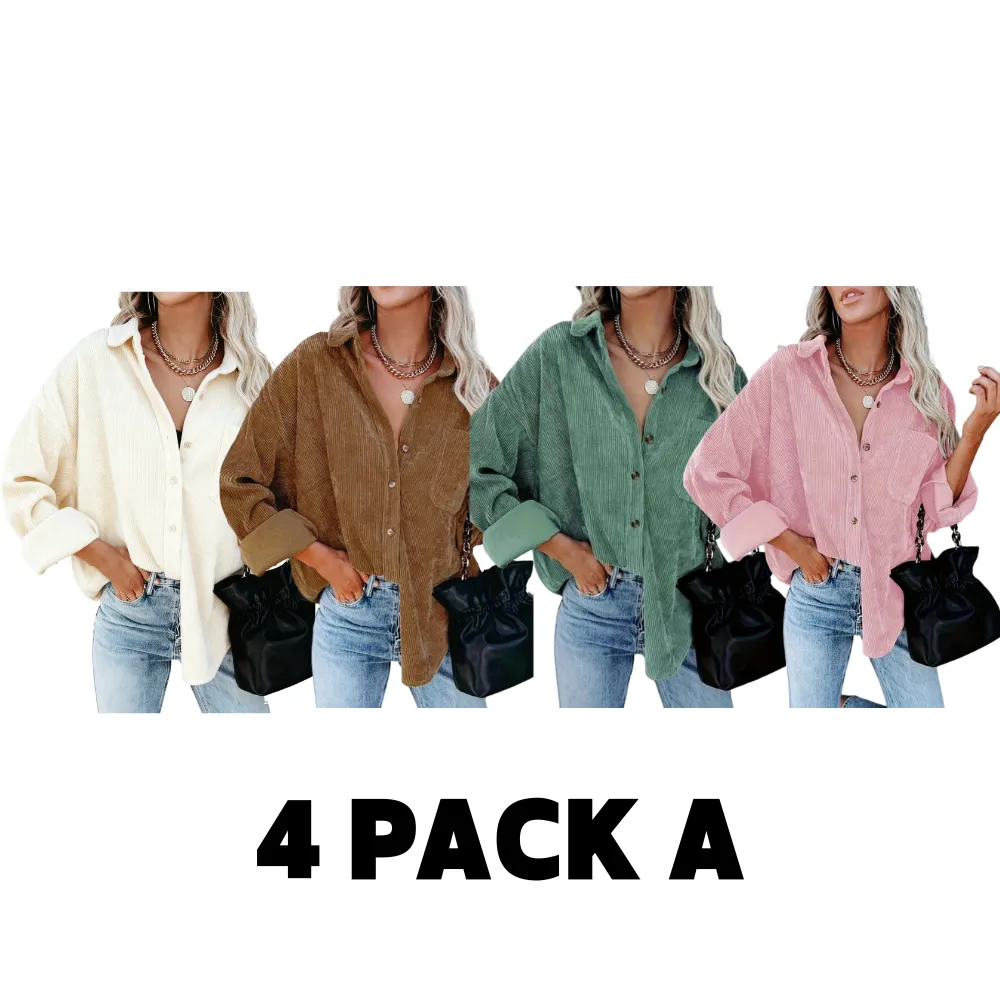 Women's Plain Pocket Button Front Corduroy Shirt