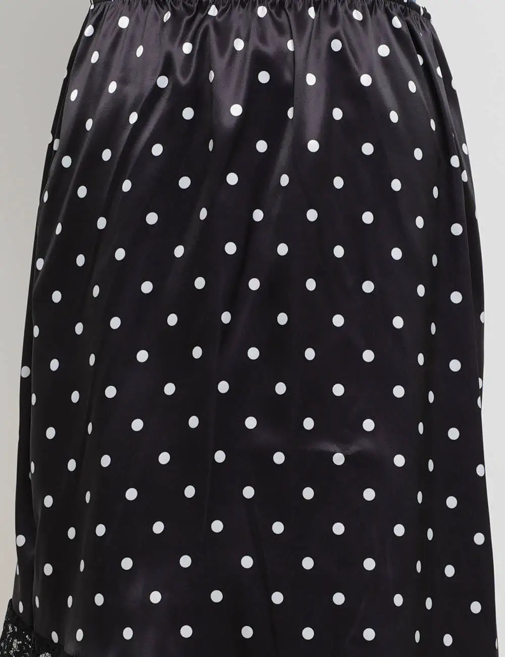 Romantic Polka Dot Satin Irregular Lace Hem Midi Skirt