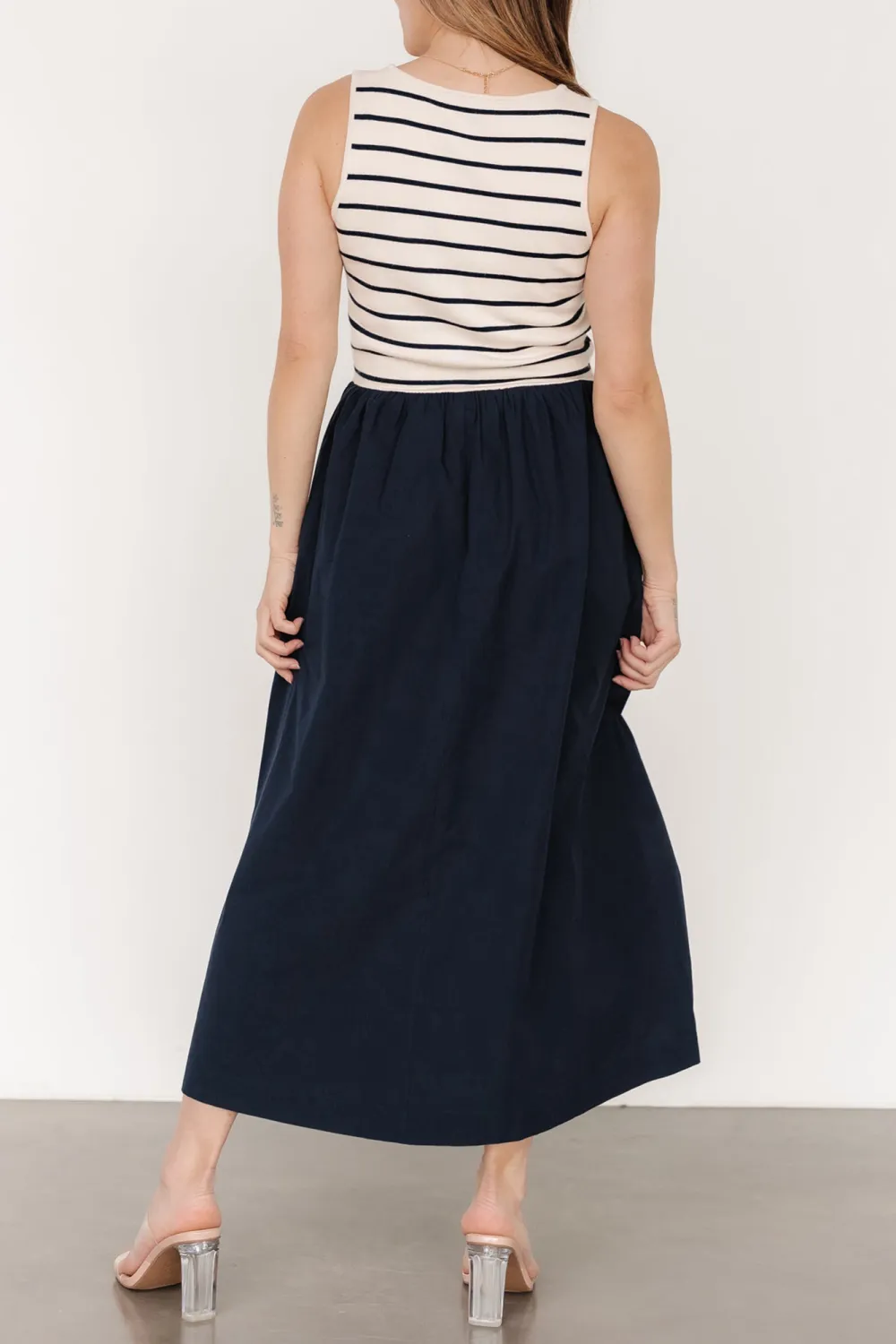 All-Match Soft And Comfortable Navy Stripe Dress