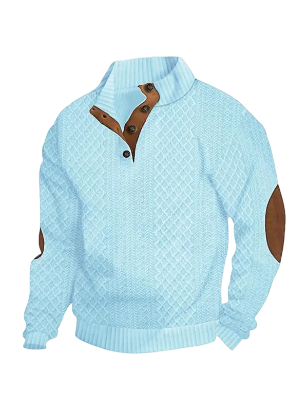 Men's Colorblock Patchwork Jacquard Button Front Sweatshirt, Regular Fit Casual Long Sleeve Stand Collar Sweatshirt for Fall & Winter, Fashion Men's Knitwear for Daily Wear