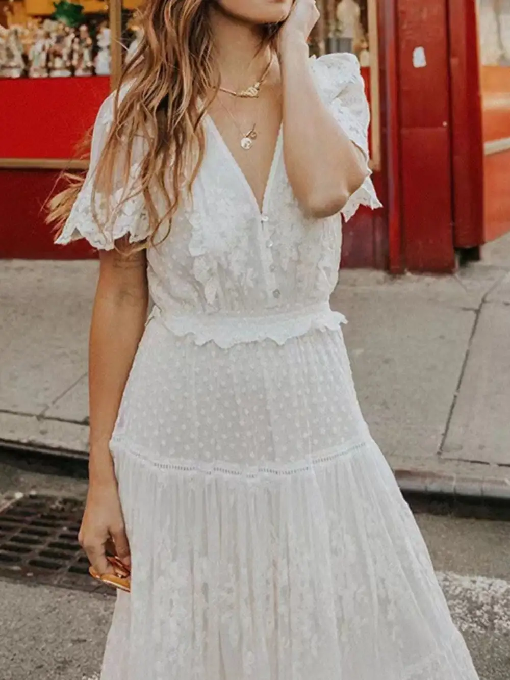 Lace Short Sleeve Maxi Dress