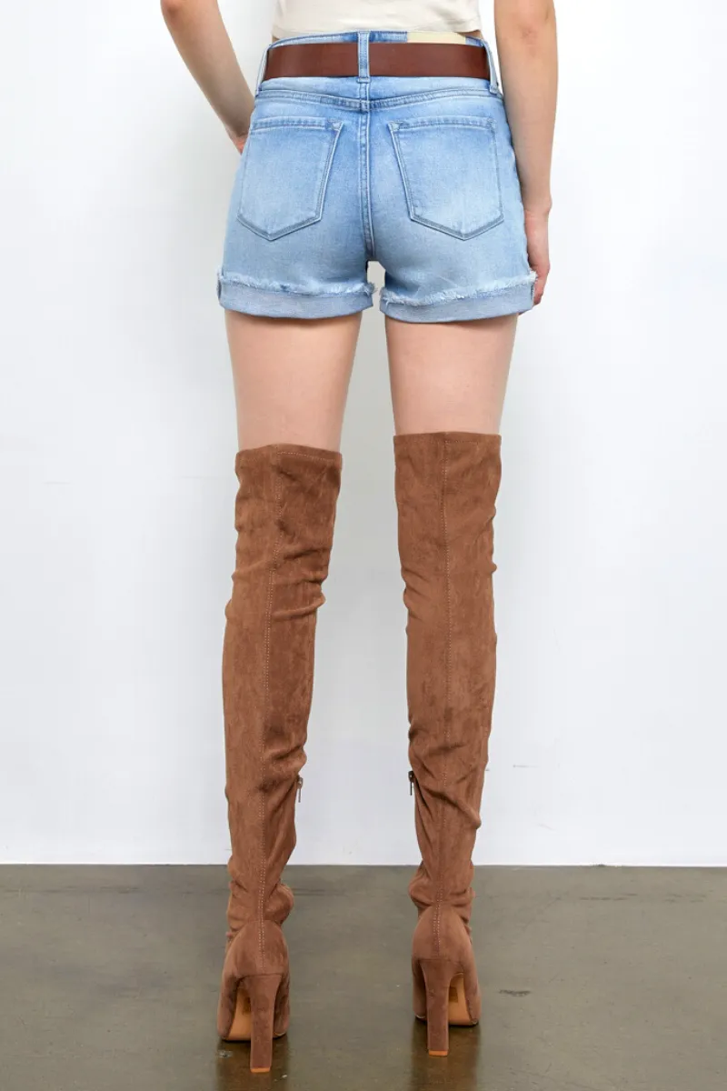 Active High Rise Cuffed Stretch Denim Shorts