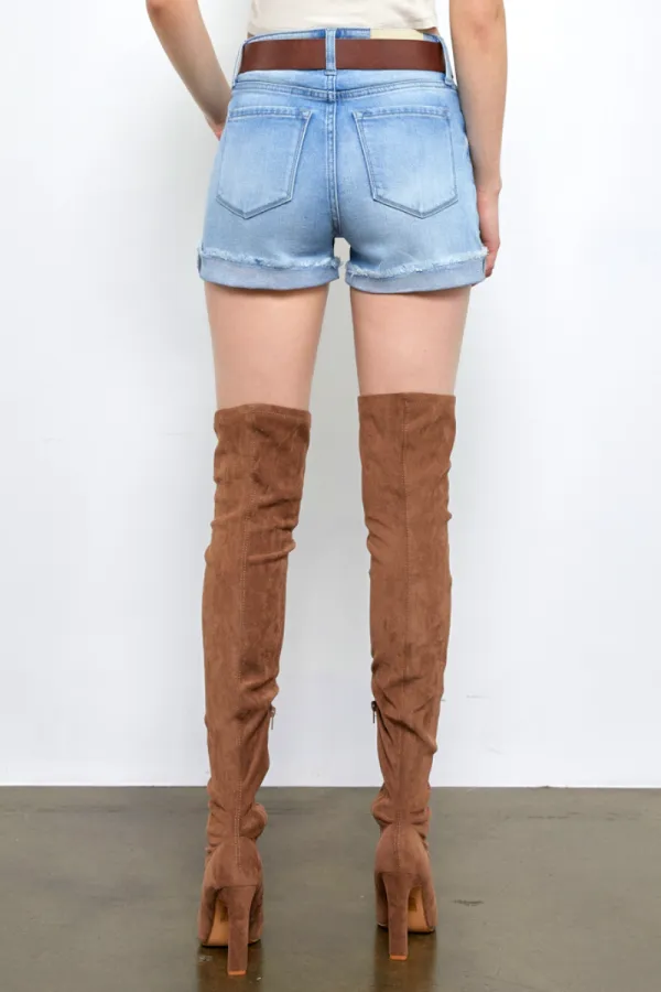 Active High Rise Cuffed Stretch Denim Shorts