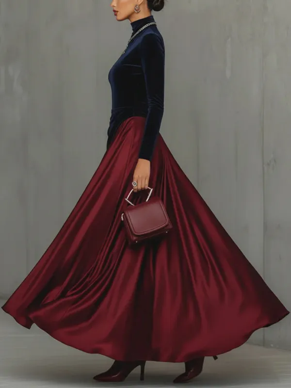 Velvet Satin Blocked Maxi Dress