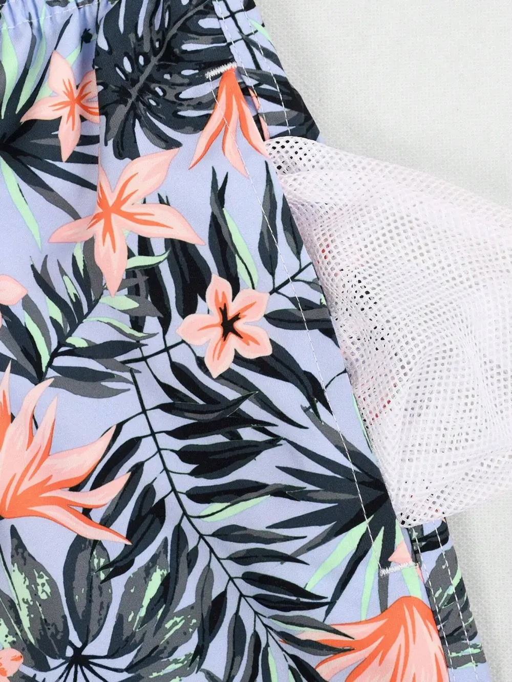 Men's Drawstring Tropical Allover Print Beach Shorts
