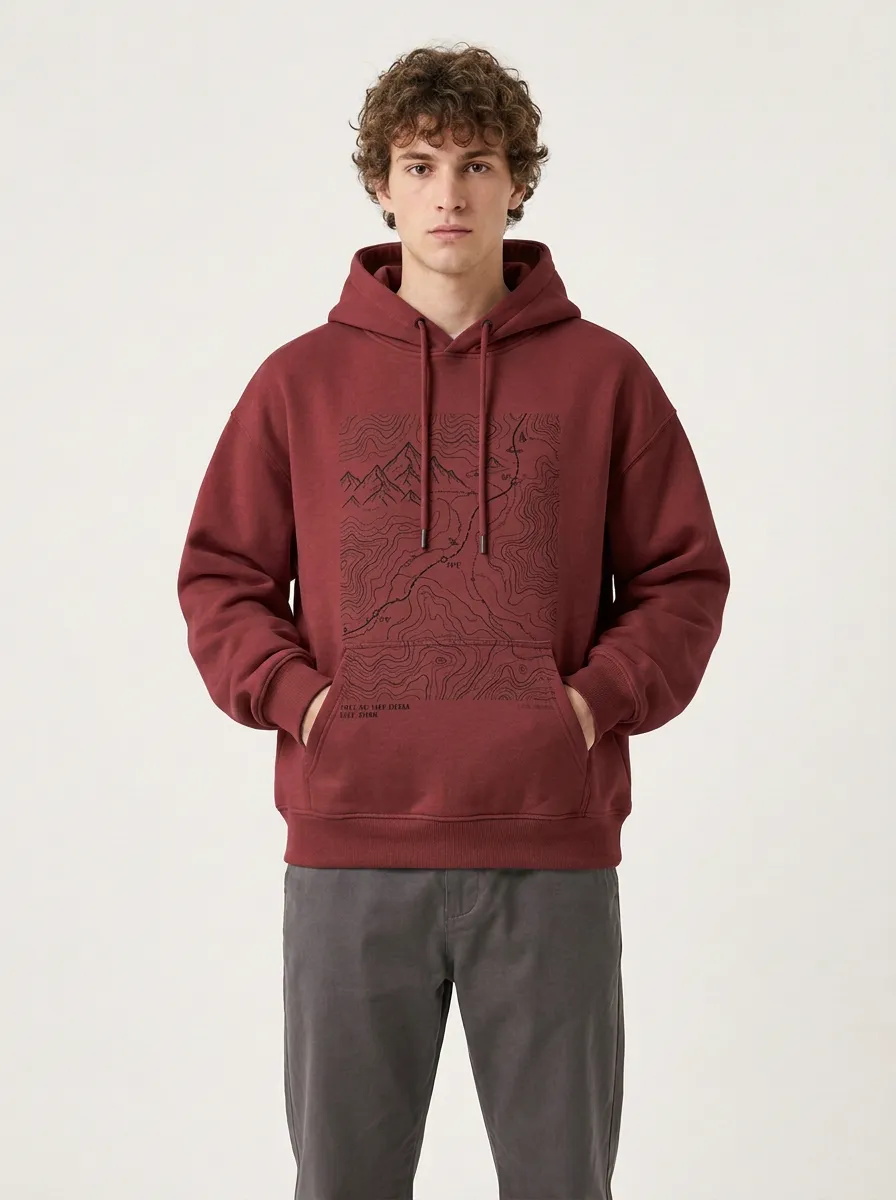 Men's Trail Hiking Explorer Mountain Topographic Graphic Hoodie