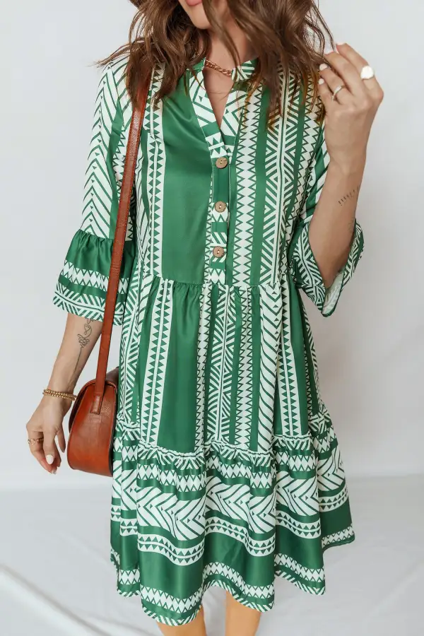 Printed Half Button Dress Casual