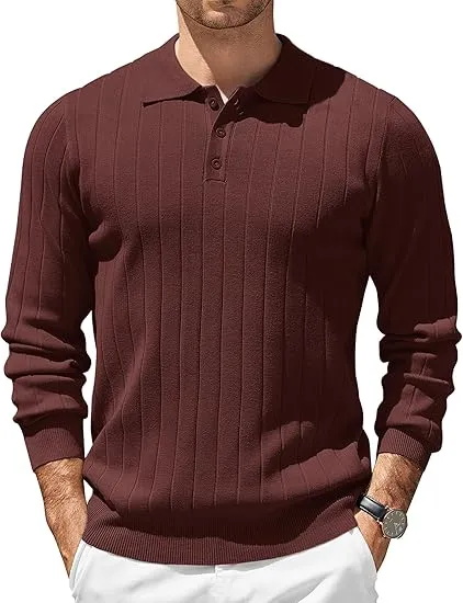 Mens Long Sleeve Knit Polo Sweater