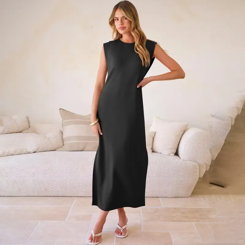 Women Summer Casual Sleeveless Maxi Dress 2026 Crewneck Loose