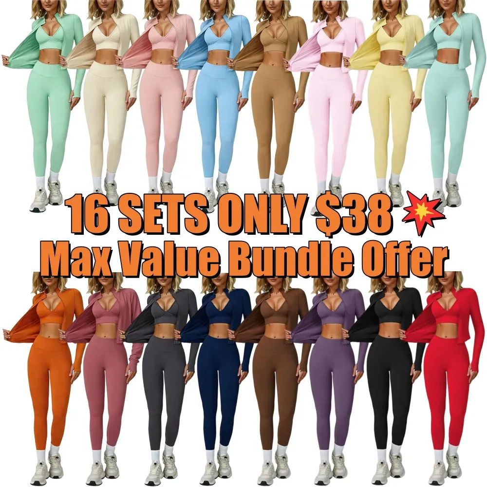 🔥Women's Yoga 3-Piece Jacket Leggings Set🔥8-Pack - All Colors Included, Only $24