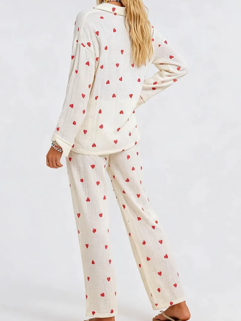 Valentine Heart Long Sleeves Top and Pants Pajama Set