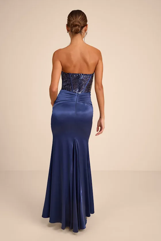 Ria Emerald Sequin Strapless Mermaid Maxi Dress