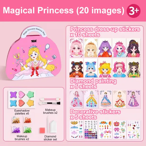 Special Diamond Painting & Princess Book Makeup Craft Kits Foil Art Books Set Play on Paper for Girl Handcraft Easter Gifts