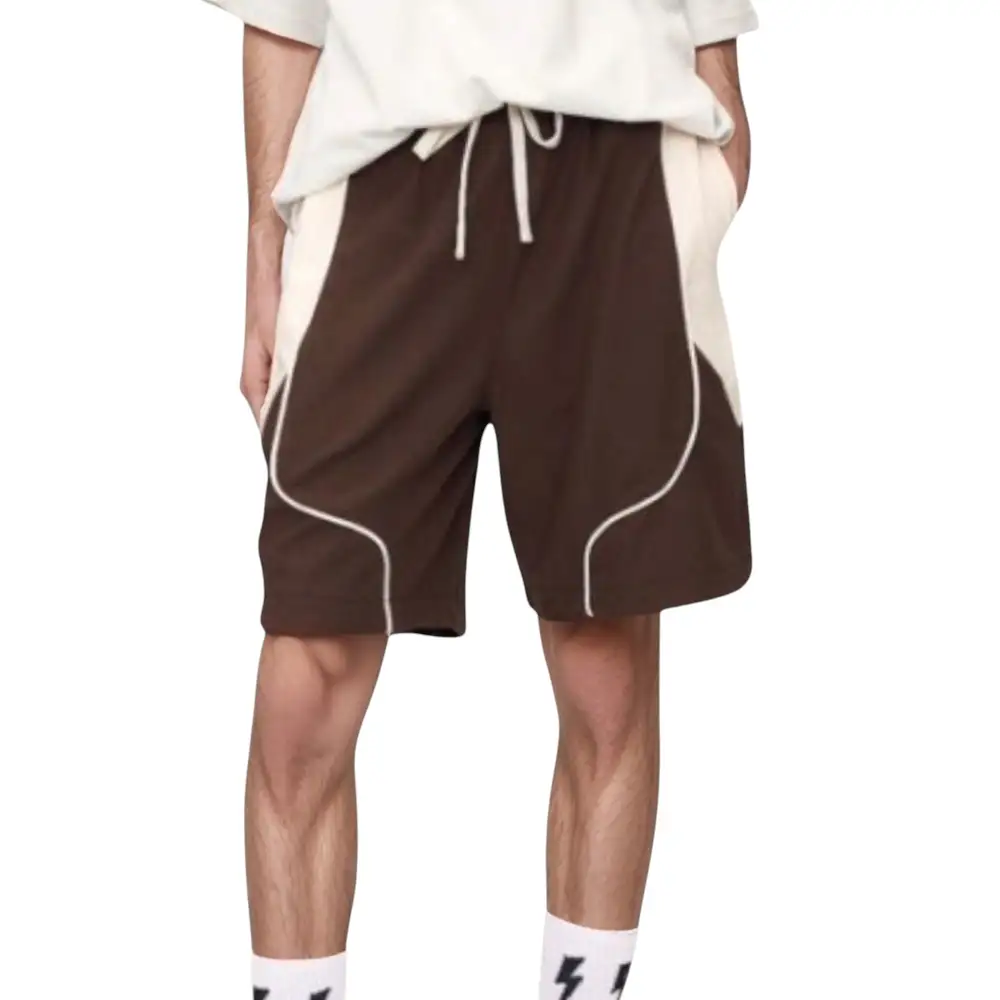 Drawstring Side-Pocket Colorblock Men's Athletic Shorts