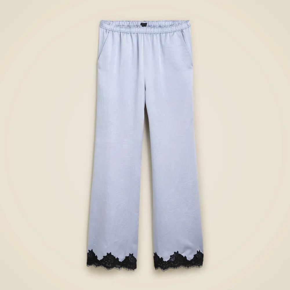 Satin Lace Hem Wide Leg Crop Pants