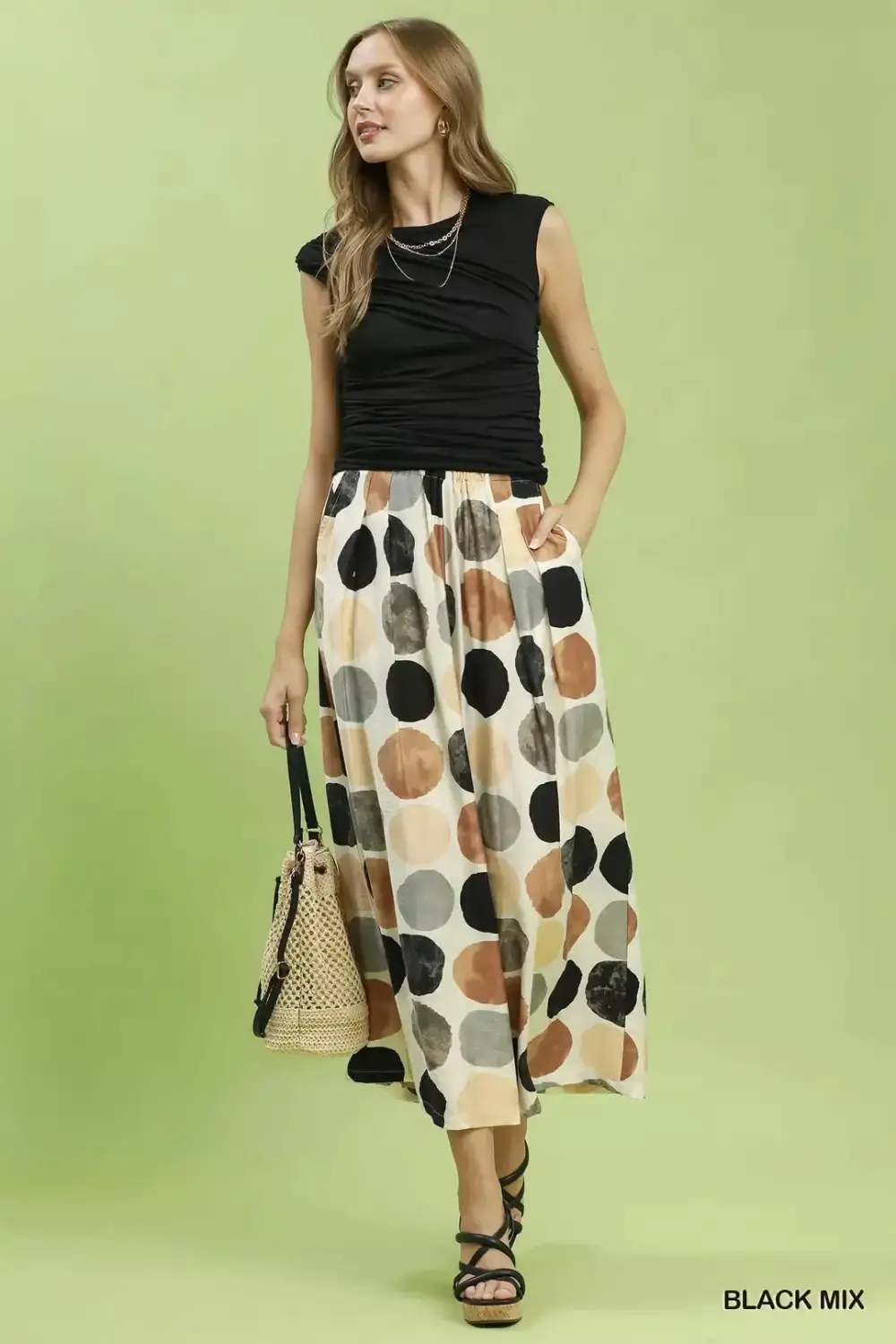 Relaxed Dot Print Wide Leg Pants