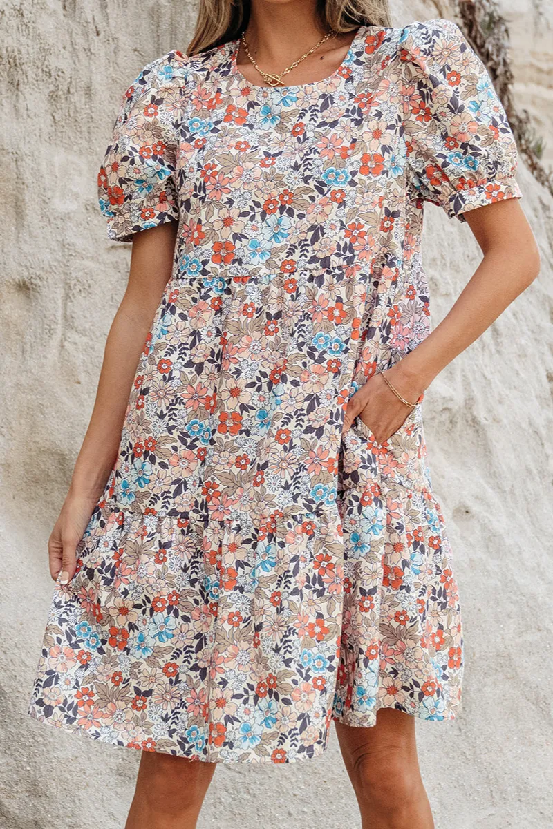 Bohemian Short Puff Sleeve Mini Dress