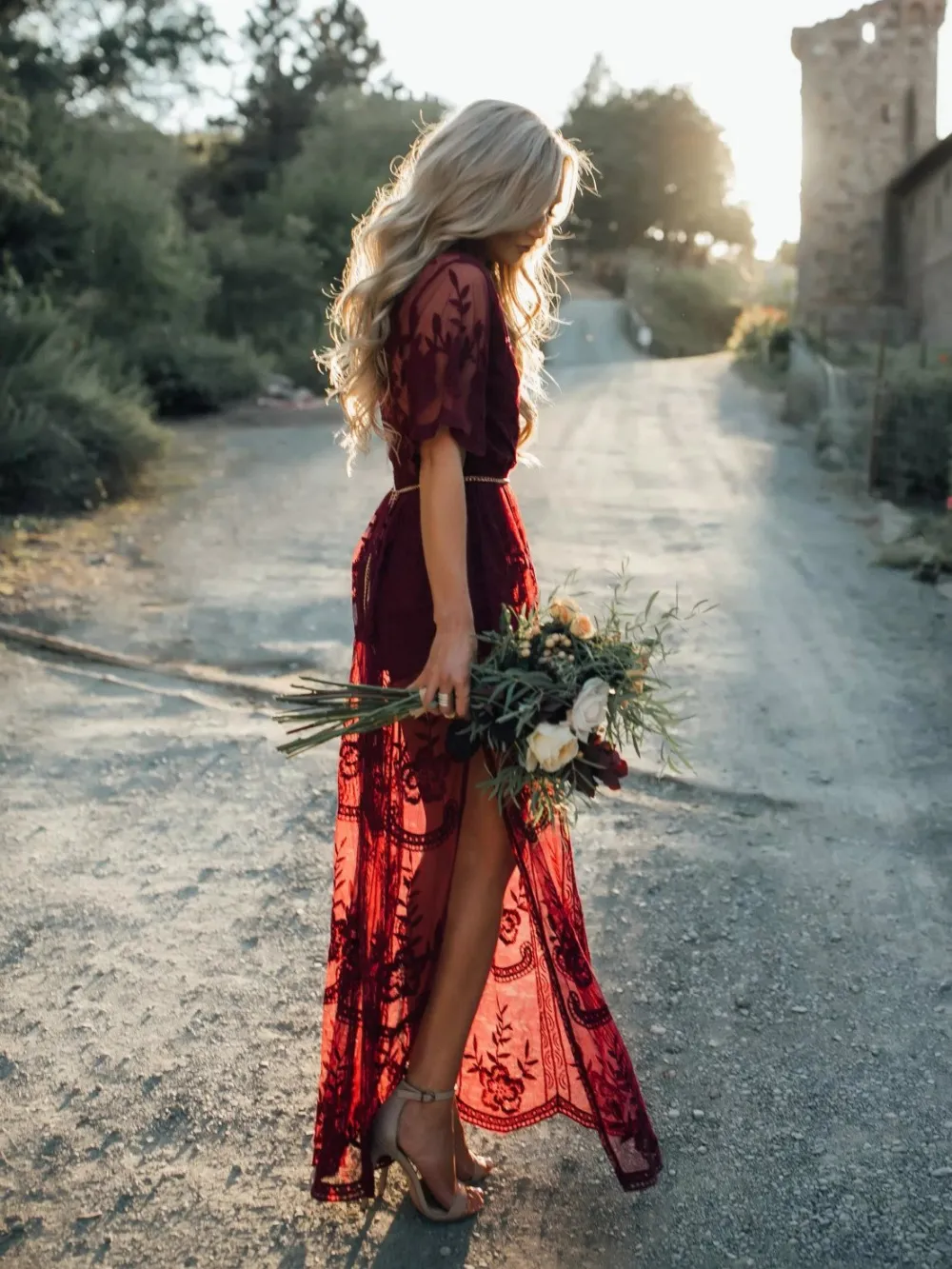 The Tempting Red Sheer Mesh Lace Dress