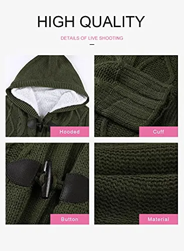 Womens 2025 Winter Hooded Cardigans Button Up Cable Knit Sweater Coat Outerwear with Pockets
