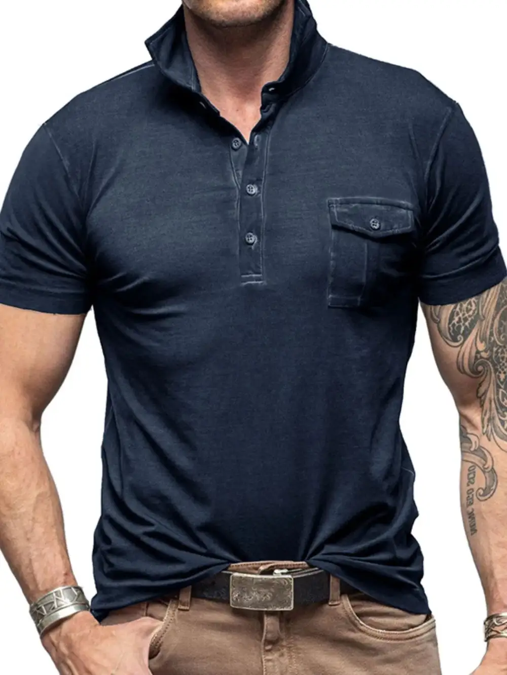 Stand-Collar Pocketed Polo Shirt