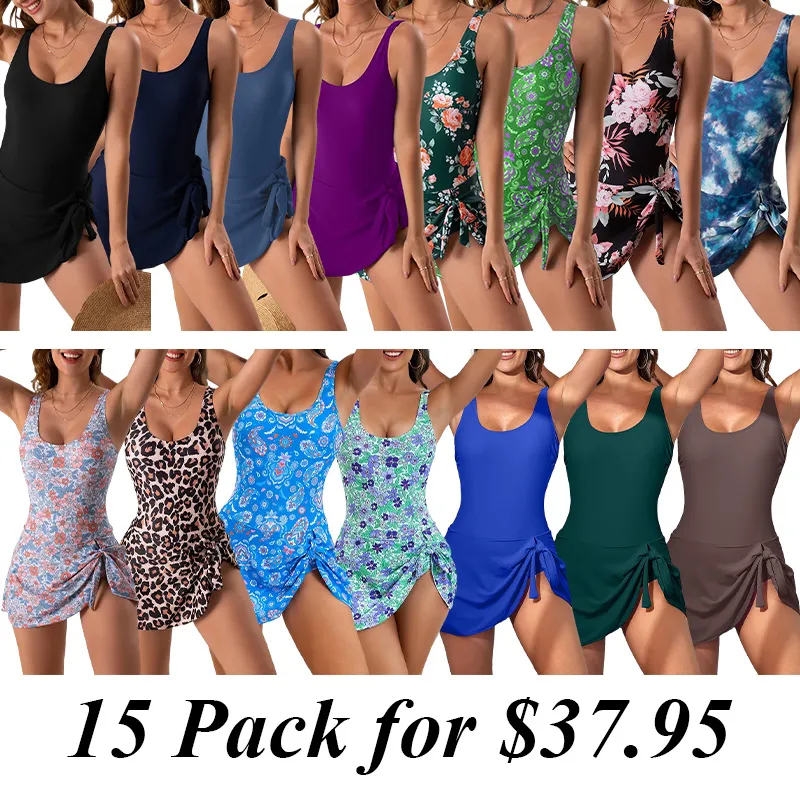 15PACK-One Piece Swimdress Swimsuits for Women Tummy Control Swim Dresses Skirt Bathing Suit Swimwear Swimsuit Outdoorfun