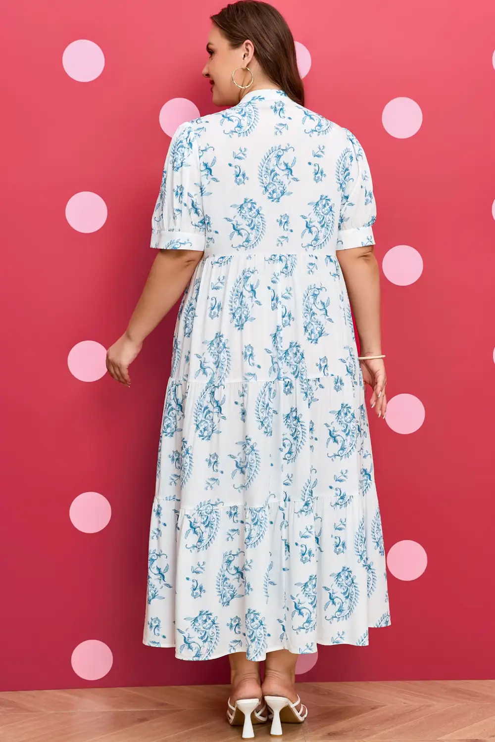 Floral Geometric Print Split Neck Maxi Dress