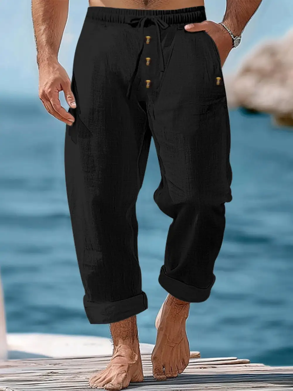 Men's Full Size Button Fly Drawstring Pants Plus