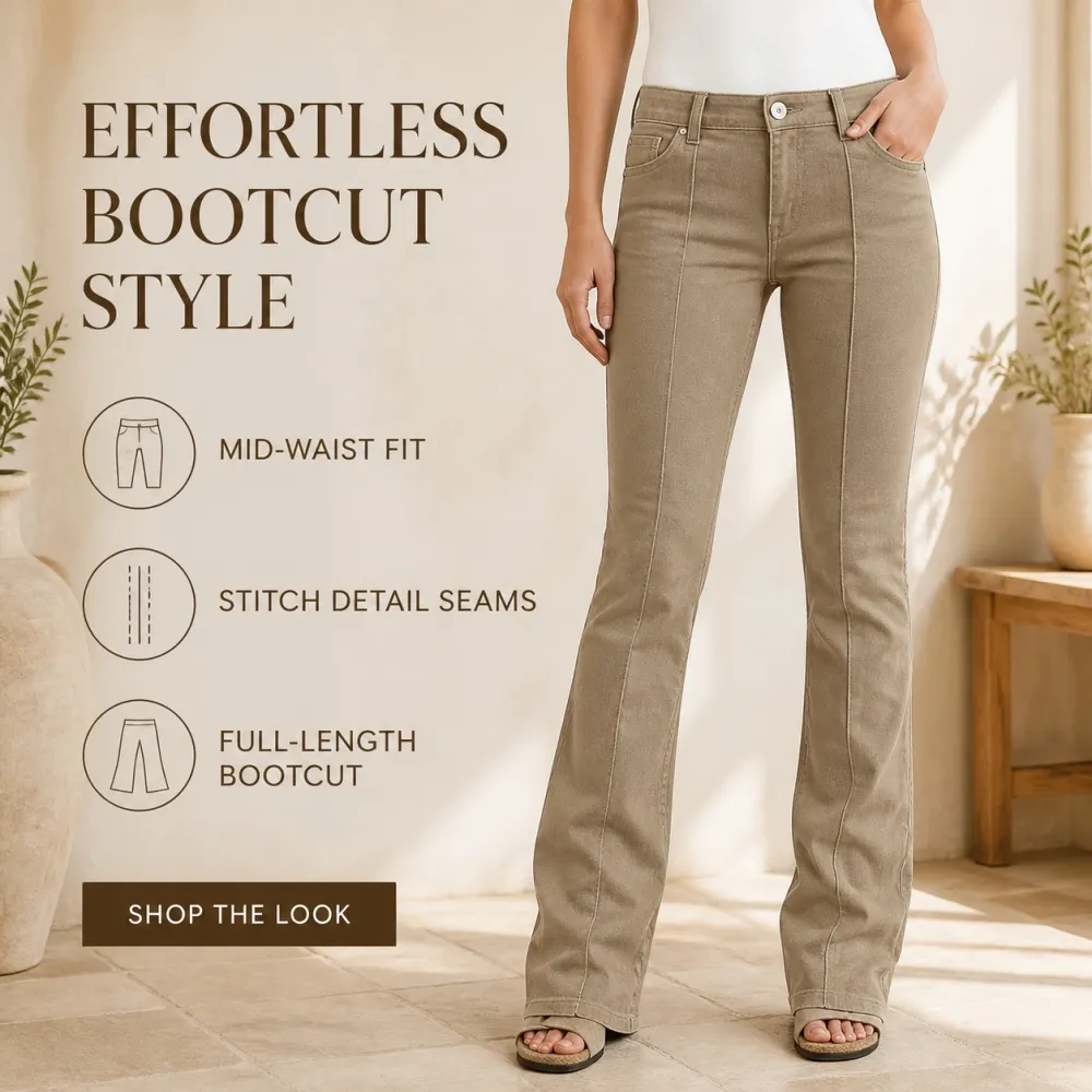 Women's Stitch Detail Mid Waist Bootcut Pants