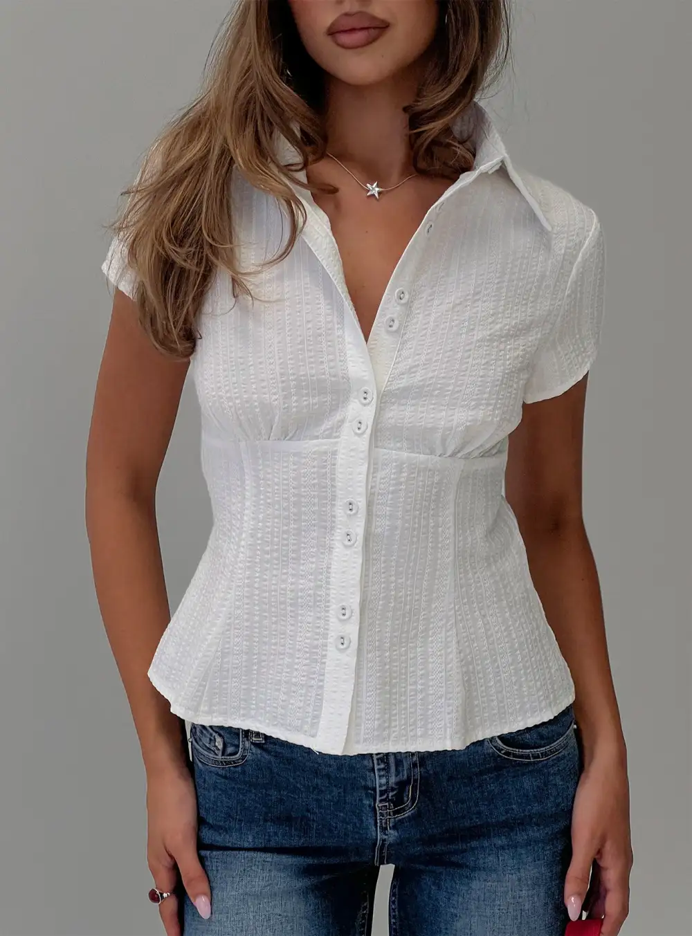 Easygoing Button Up Collared Blouse