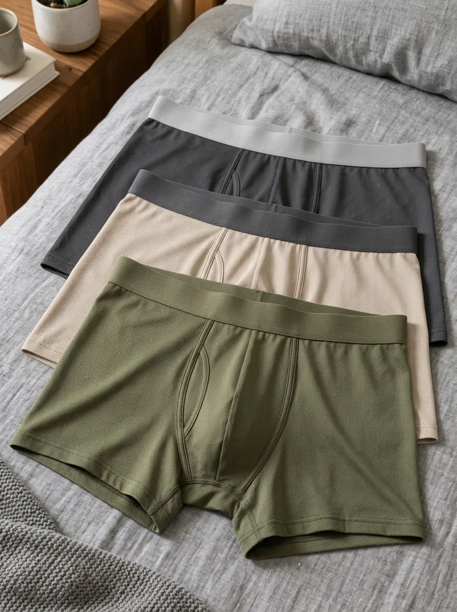Men's Solid Color Mesh Breathable Boxer Briefs Set