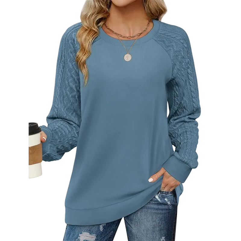 Women's crew neck cable knit sweater with long sleeves