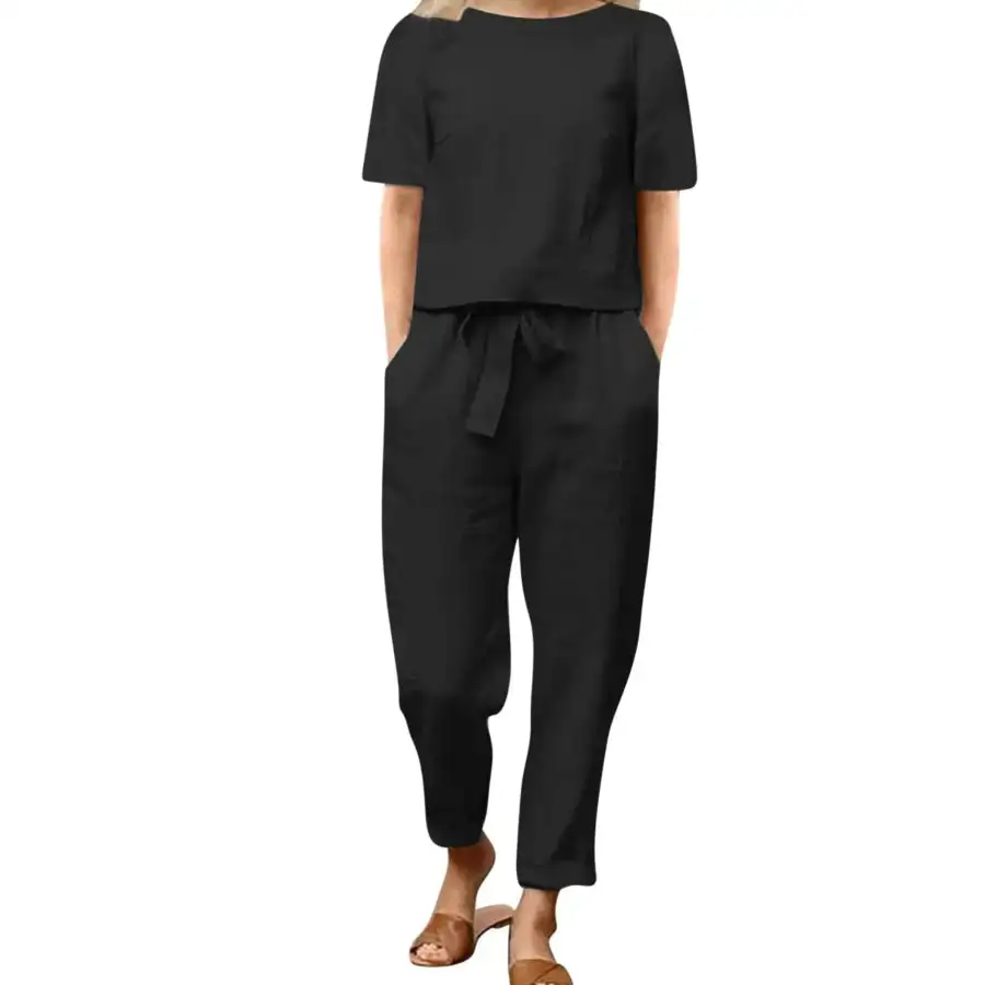 Relaxed Round Neck Short Sleeve Top and Pants Set
