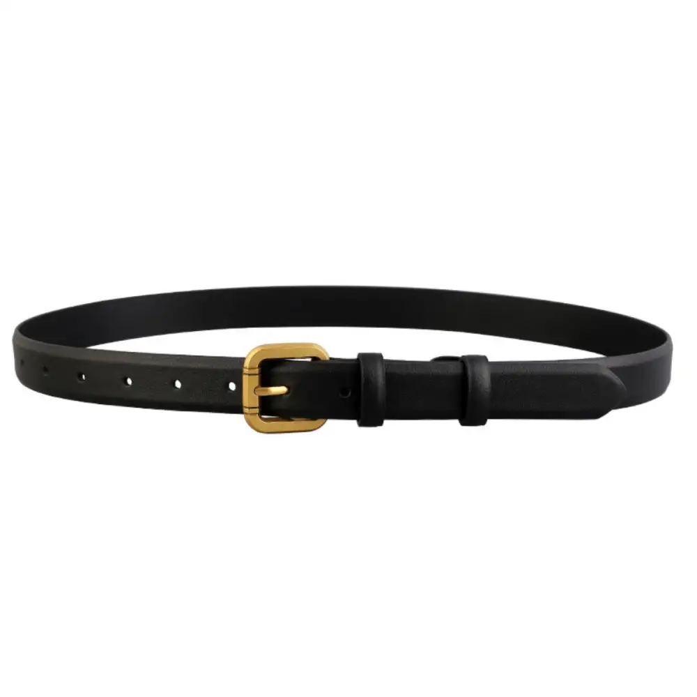 Soft Classic Leather Belt with Golden Buckle