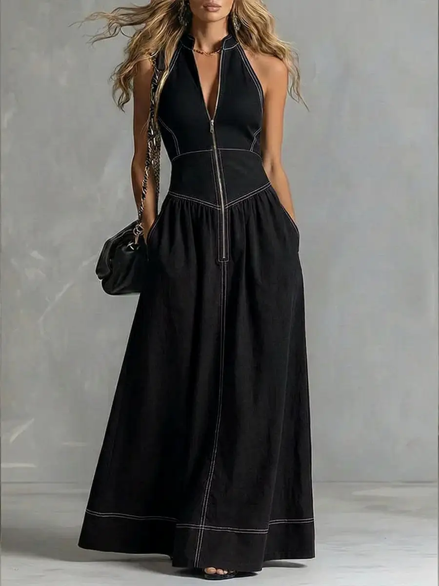 High Pleated Maxi Dress