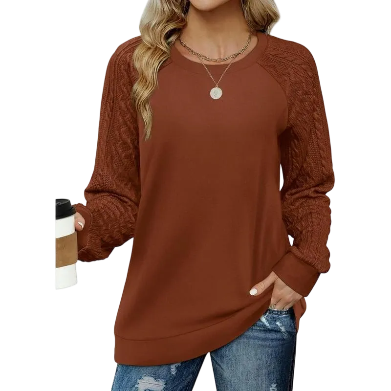 Women's crew neck cable knit sweater with long sleeves