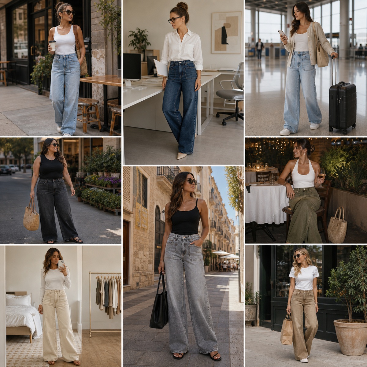 Everyday styling scenes for wash straight leg jeans