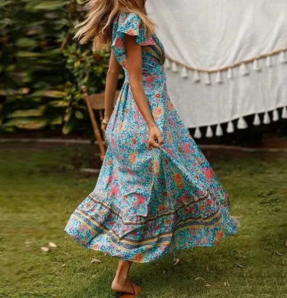 Elegant V Neck Maxi Dress