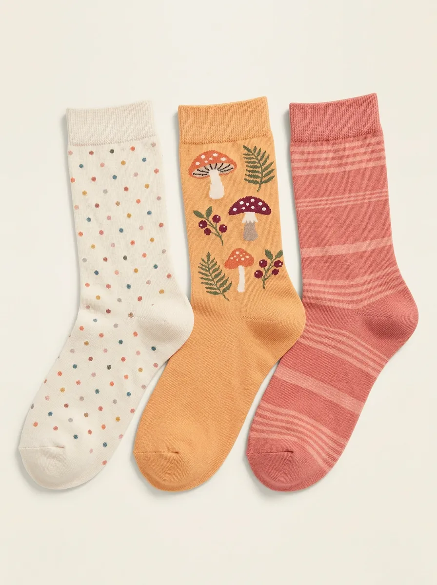 Mushroom Fern Three Pair Sock Set
