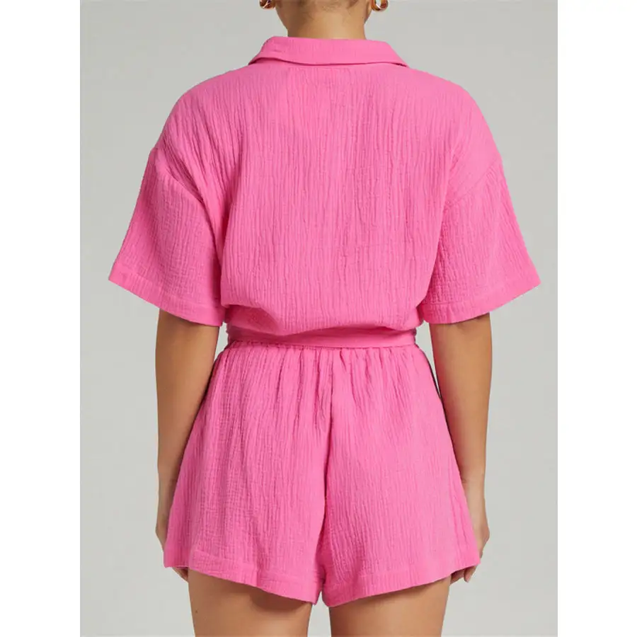 Relaxed Texture Button Up Shirt and Shorts Set