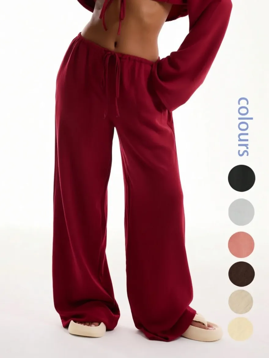 Casual Comfy Wide Leg Woven Trousers for Beach Vacation Holiday
